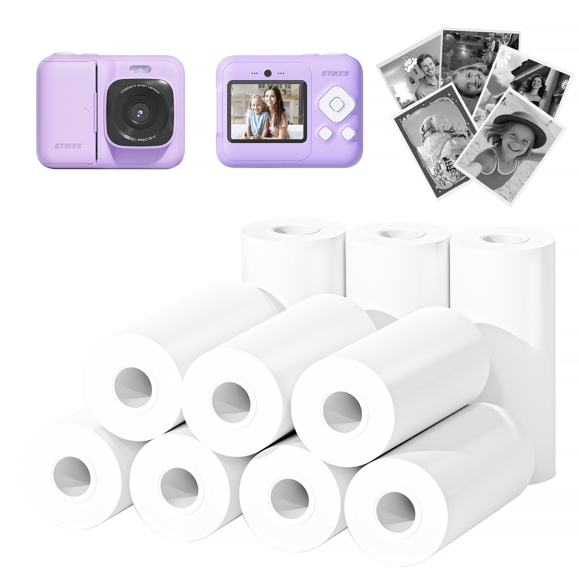Kids Instant Print Camera Paper, Thermal Printing Refill Set for Toddler Camera, Compatible with ETIKEZ Funshot 20, HD Camera Thermal Printing Paper, 2.2" x 26ft (5.6cmx8m) Per Roll