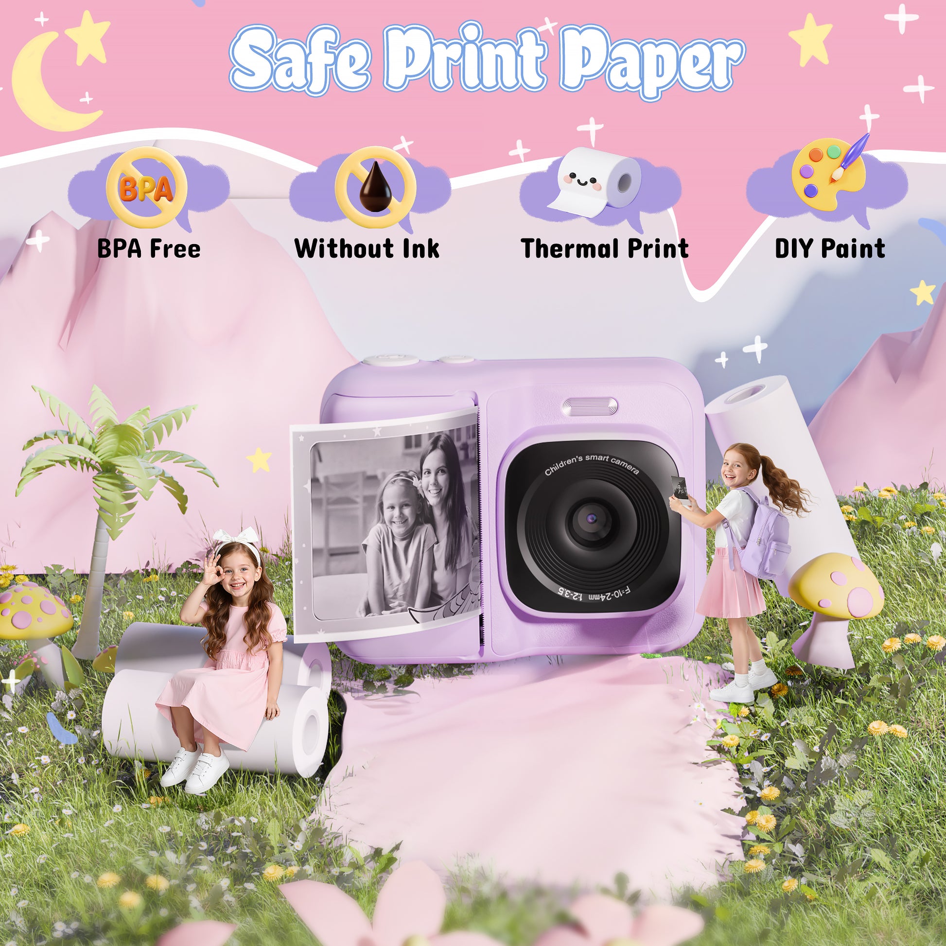 Kids Instant Print Camera Paper, Thermal Printing Refill Set for Toddler Camera, Compatible with ETIKEZ Funshot 20, HD Camera Thermal Printing Paper, 2.2" x 26ft (5.6cmx8m) Per Roll