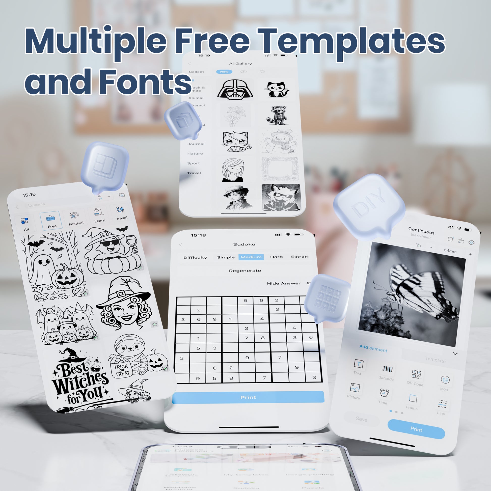 ETIKEZ PM290C Portable Mini Sticker Printer Print Pods Machine, Wireless Bluetooth Sticker Maker with 3 Rolls Paper,Blue