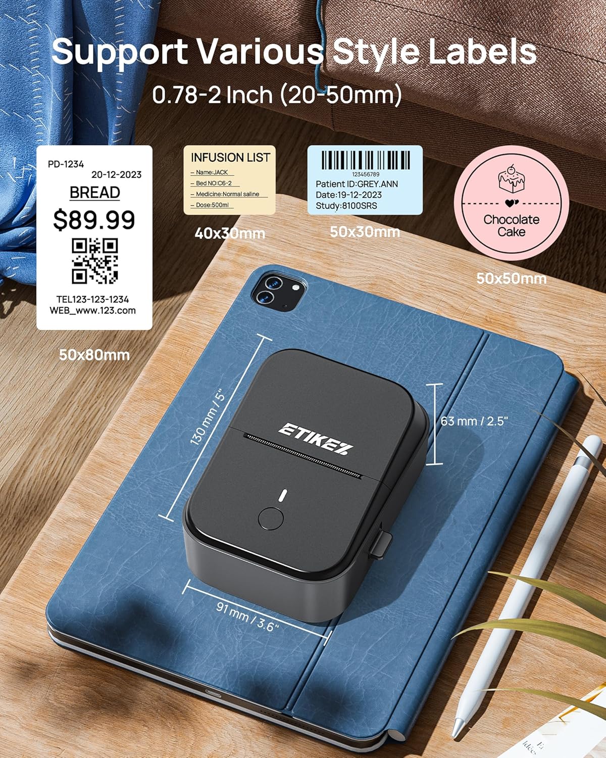 ETIKEZ PM260 Label Maker Machine with Tape,2 Inch Label Maker Bluetooth Label Printer, Black