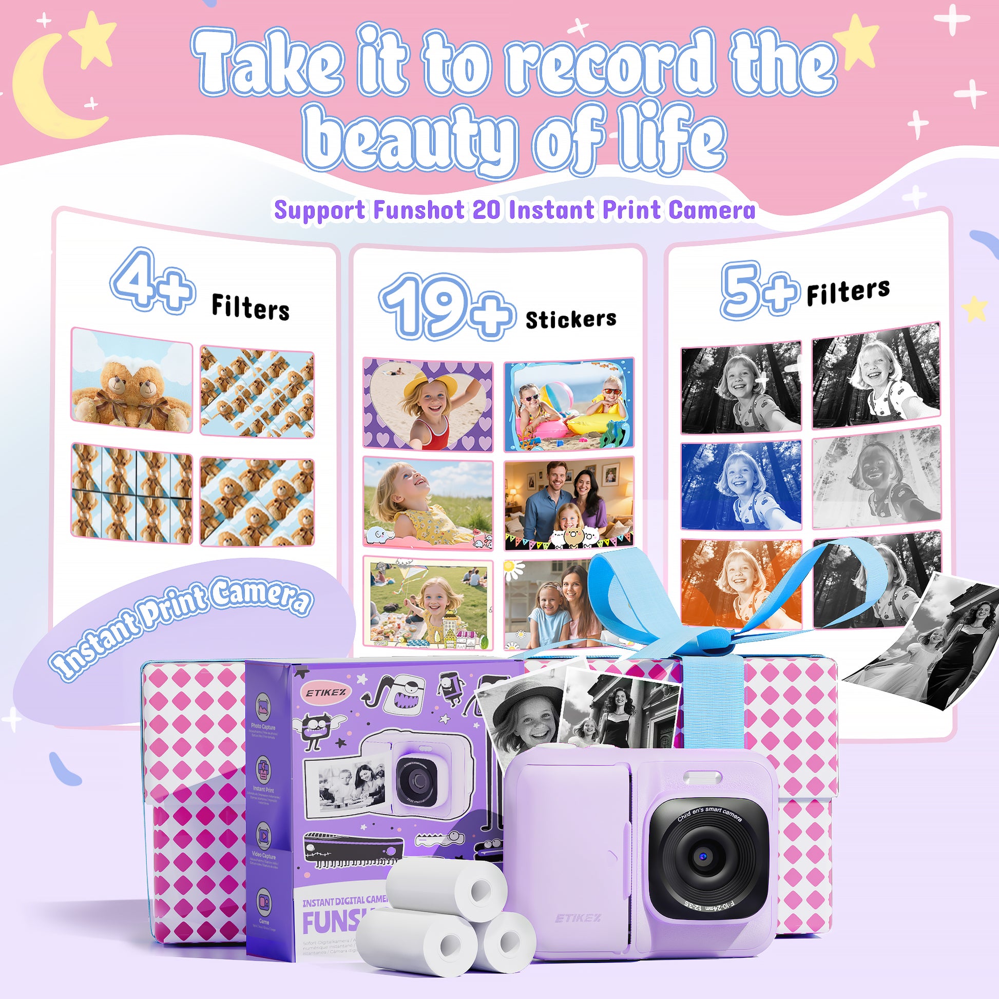 Kids Instant Print Camera Paper, Thermal Printing Refill Set for Toddler Camera, Compatible with ETIKEZ Funshot 20, HD Camera Thermal Printing Paper, 2.2" x 26ft (5.6cmx8m) Per Roll