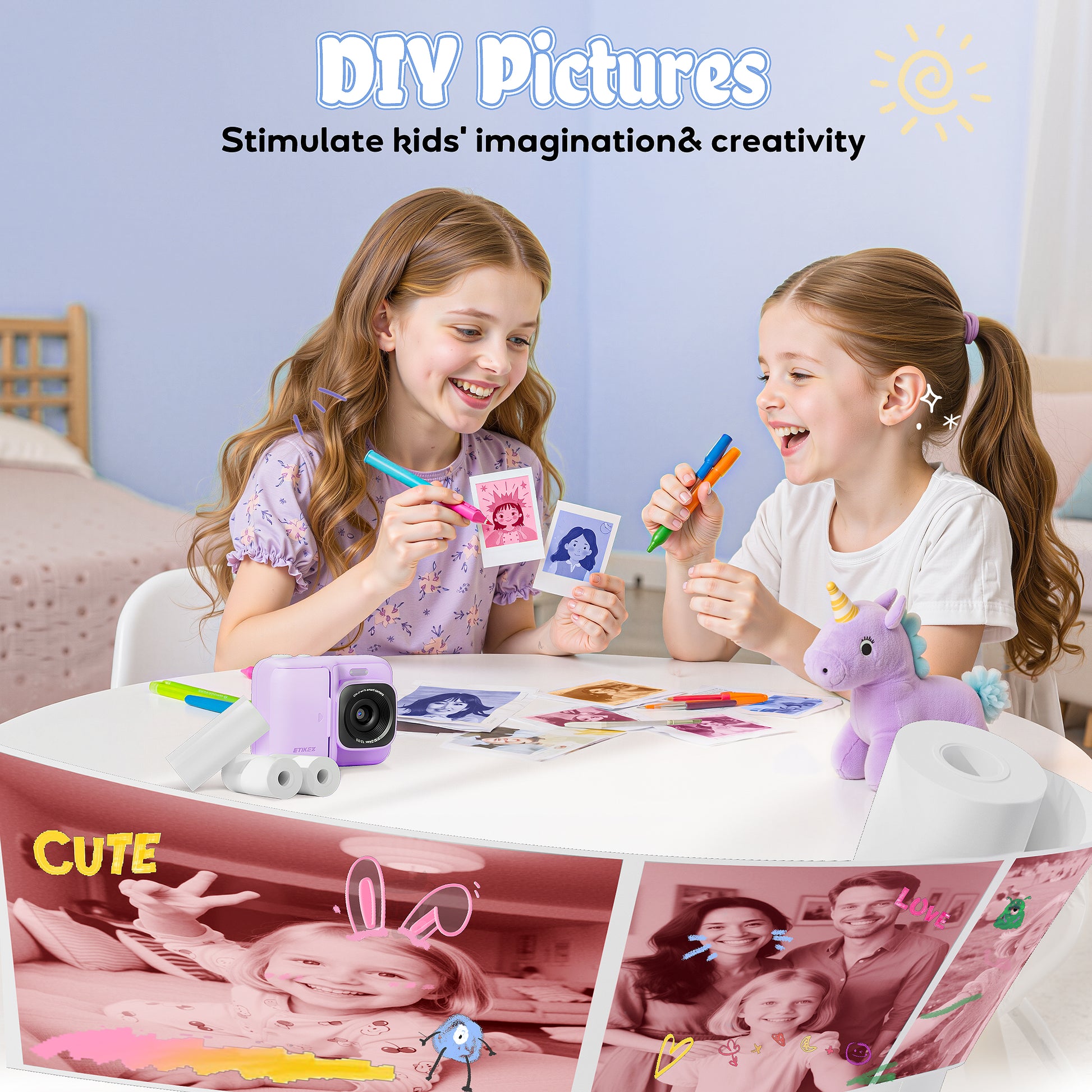 Kids Instant Print Camera Paper, Thermal Printing Refill Set for Toddler Camera, Compatible with ETIKEZ Funshot 20, Camera Thermal Printing Paper, 5.7cmx5m Per Roll, 3 Rolls, Blue/Orange/Red