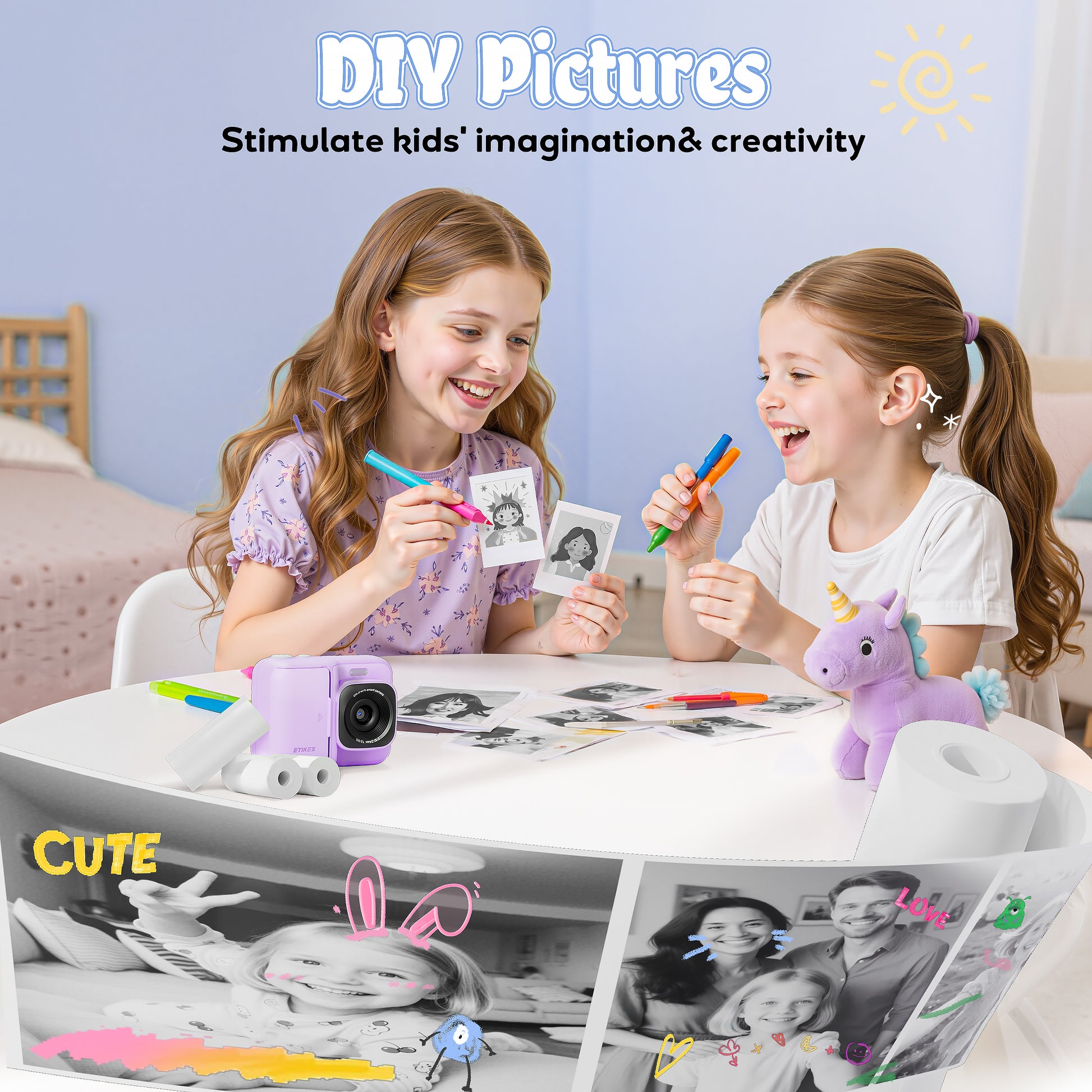 Kids Instant Print Camera Paper, Thermal Printing Refill Set for Toddler Camera, Compatible with ETIKEZ Funshot 20, HD Camera Thermal Printing Paper, 2.2" x 26ft (5.6cmx8m) Per Roll