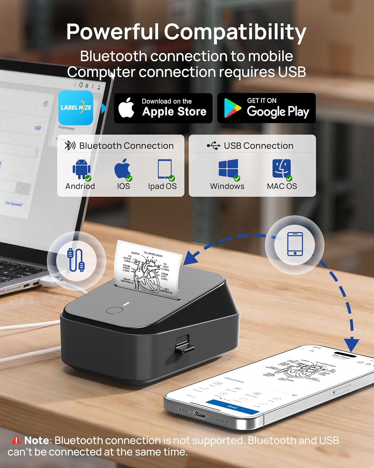 ETIKEZ PM260 Label Maker Machine with Tape,2 Inch Label Maker Bluetooth Label Printer, Black