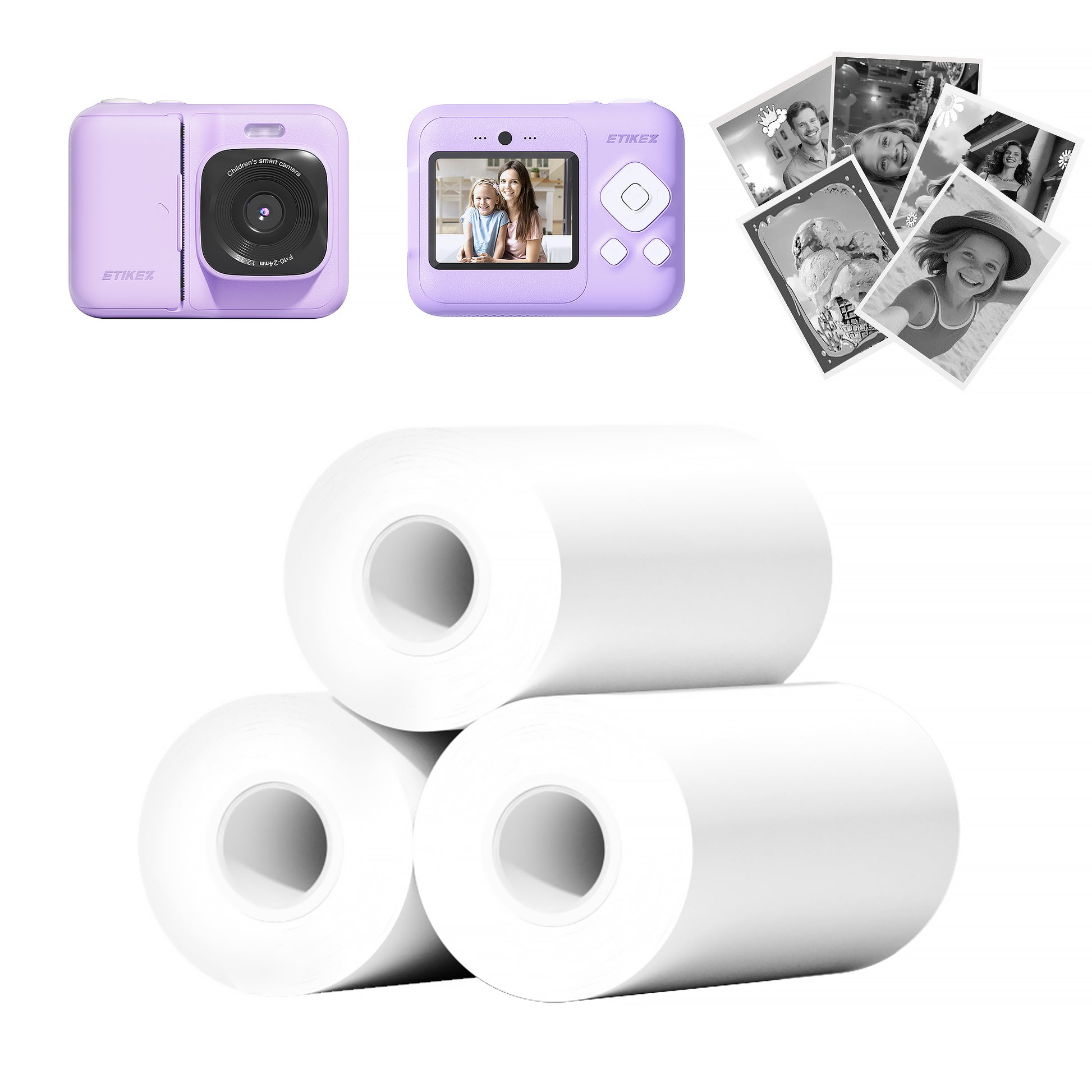 Kids Instant Print Camera Paper, Thermal Printing Refill Set for Toddler Camera, Compatible with ETIKEZ Funshot 20, HD Camera Thermal Printing Paper, 2.2" x 26ft (5.6cmx8m) Per Roll
