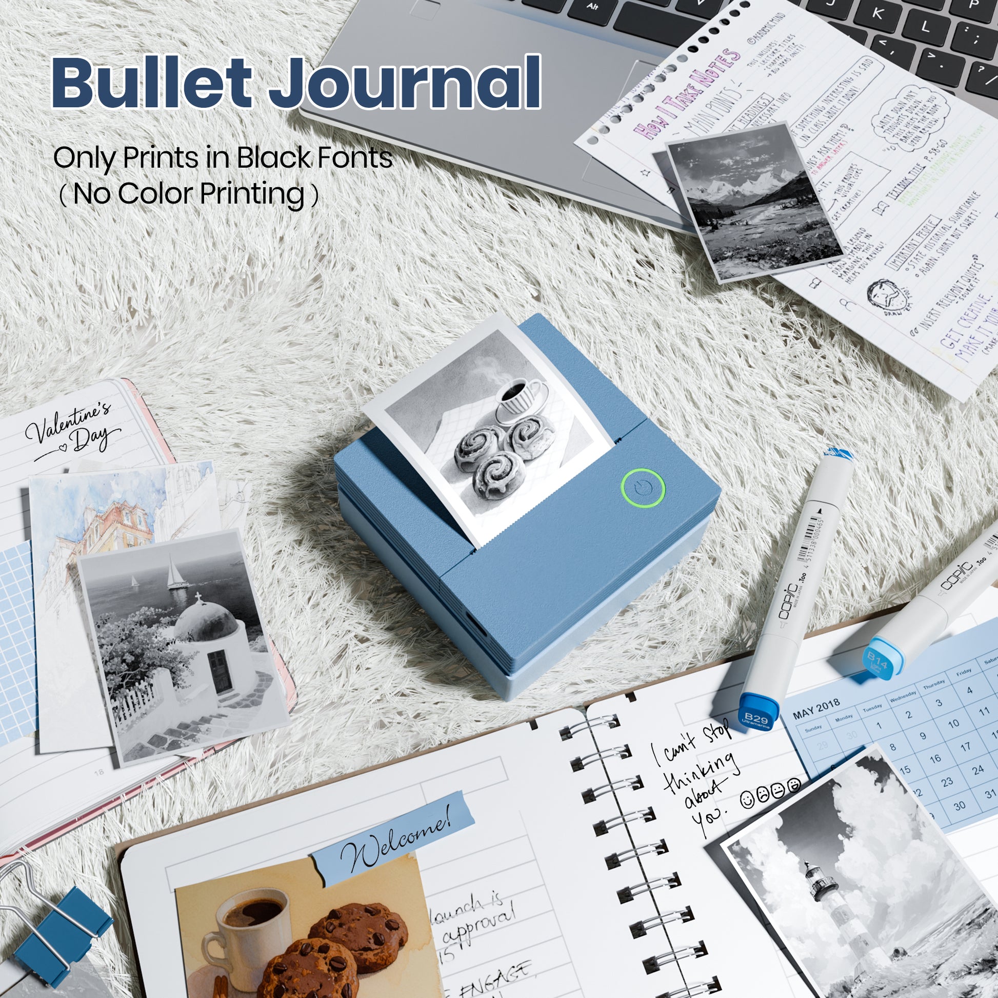 ETIKEZ PM290C Portable Mini Sticker Printer Print Pods Machine, Wireless Bluetooth Sticker Maker with 3 Rolls Paper,Blue