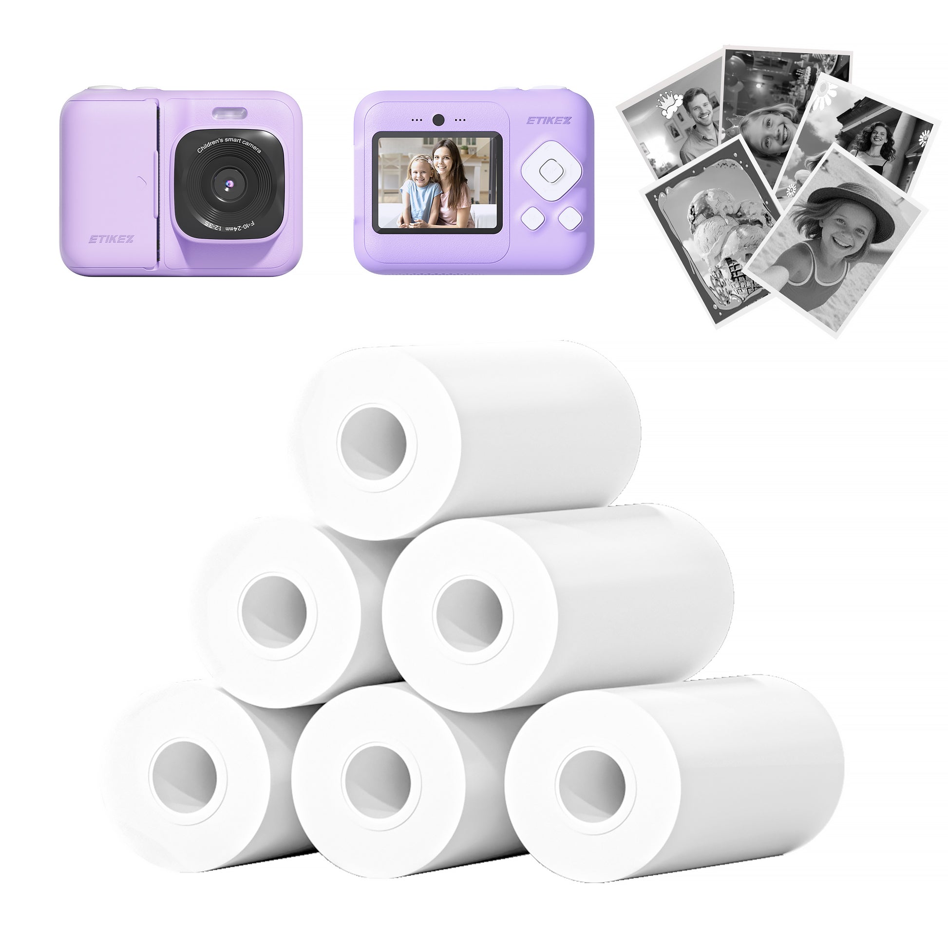 Kids Instant Print Camera Paper, Thermal Printing Refill Set for Toddler Camera, Compatible with ETIKEZ Funshot 20, HD Camera Thermal Printing Paper, 2.2" x 26ft (5.6cmx8m) Per Roll