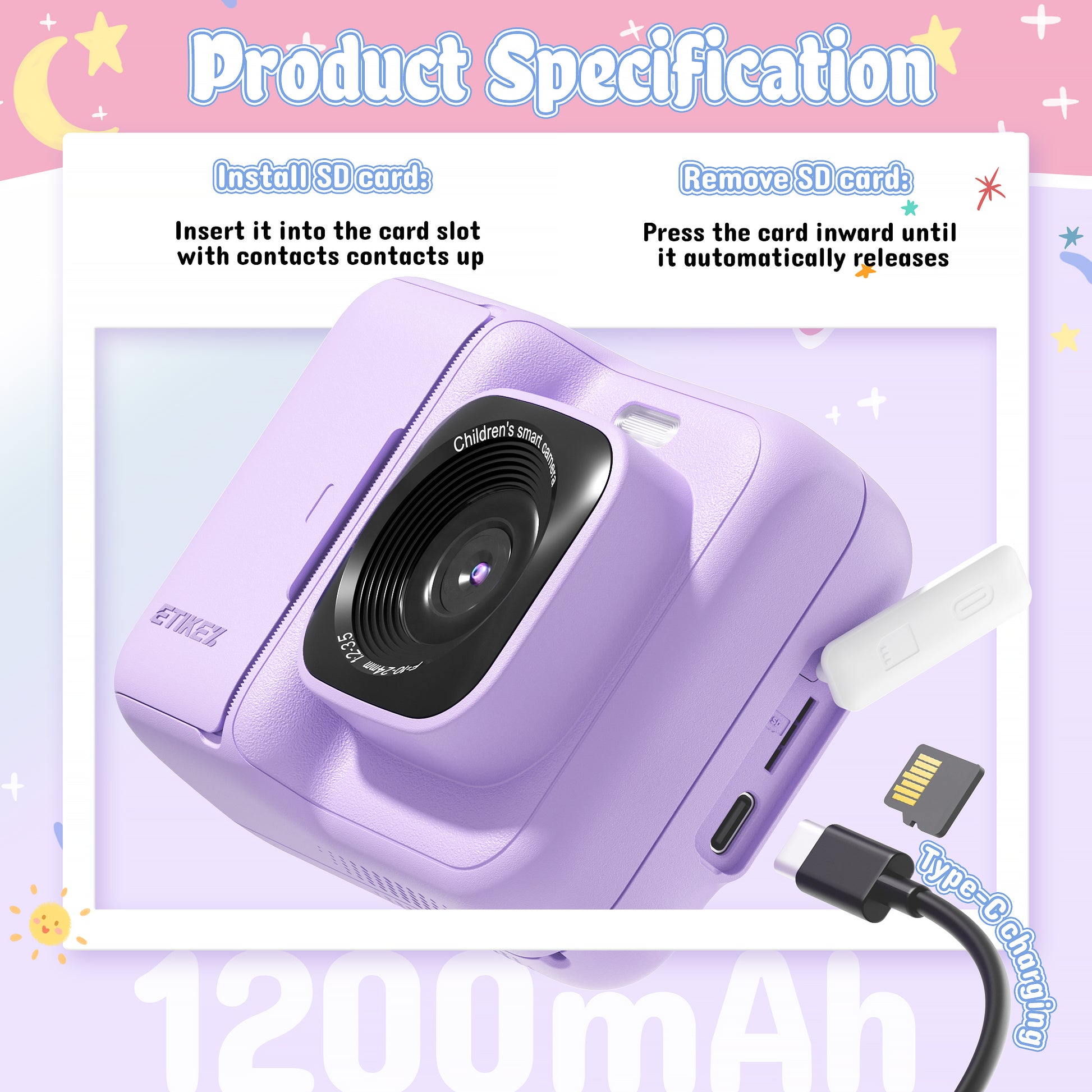 Instant Print Camera for Kids, HD Digital Camera, Christmas Birthday Gifts for 4 5 6 7 8 9 10 Year Old Girls Boys, Portable Toy Camera with 32GB SD Card & 3 Rolls Printing Paper,Purple