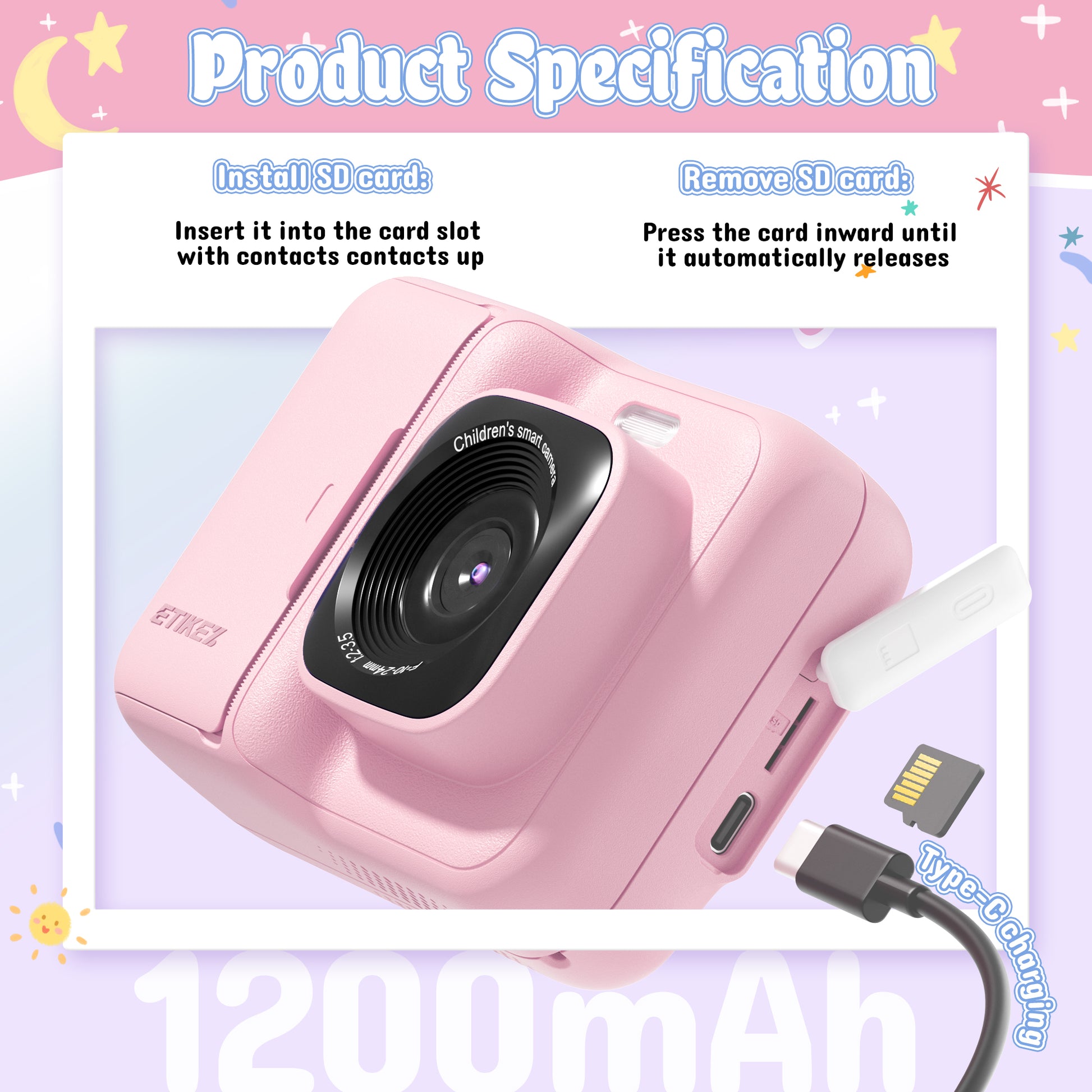 Instant Print Camera for Kids, HD Digital Camera, Christmas Birthday Gifts for 4 5 6 7 8 9 10 Year Old Girls Boys, Portable Toy Camera with 32GB SD Card & 3 Rolls Printing Paper,Pink
