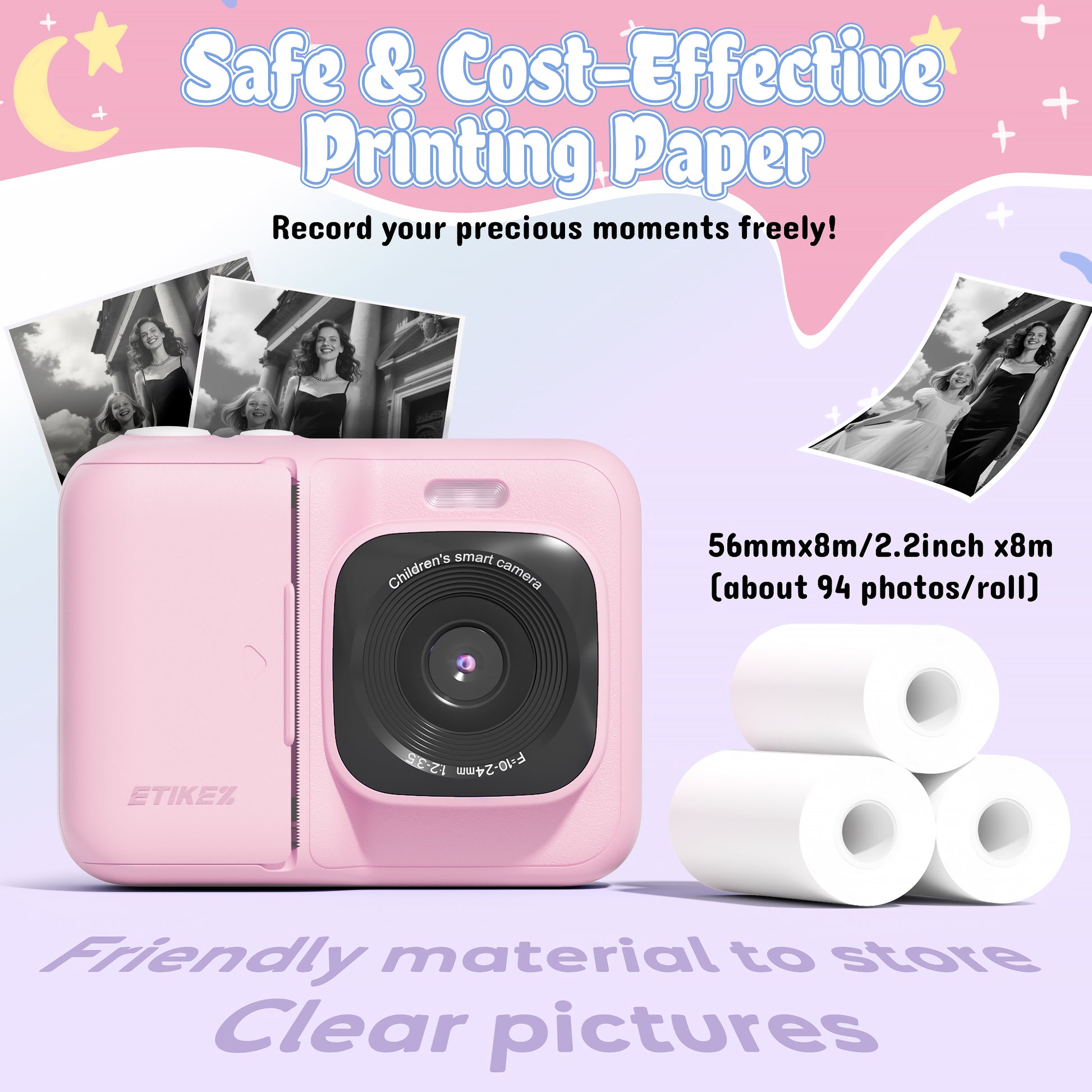 Instant Print Camera for Kids, HD Digital Camera, Christmas Birthday Gifts for 4 5 6 7 8 9 10 Year Old Girls Boys, Portable Toy Camera with 32GB SD Card & 3 Rolls Printing Paper,Pink