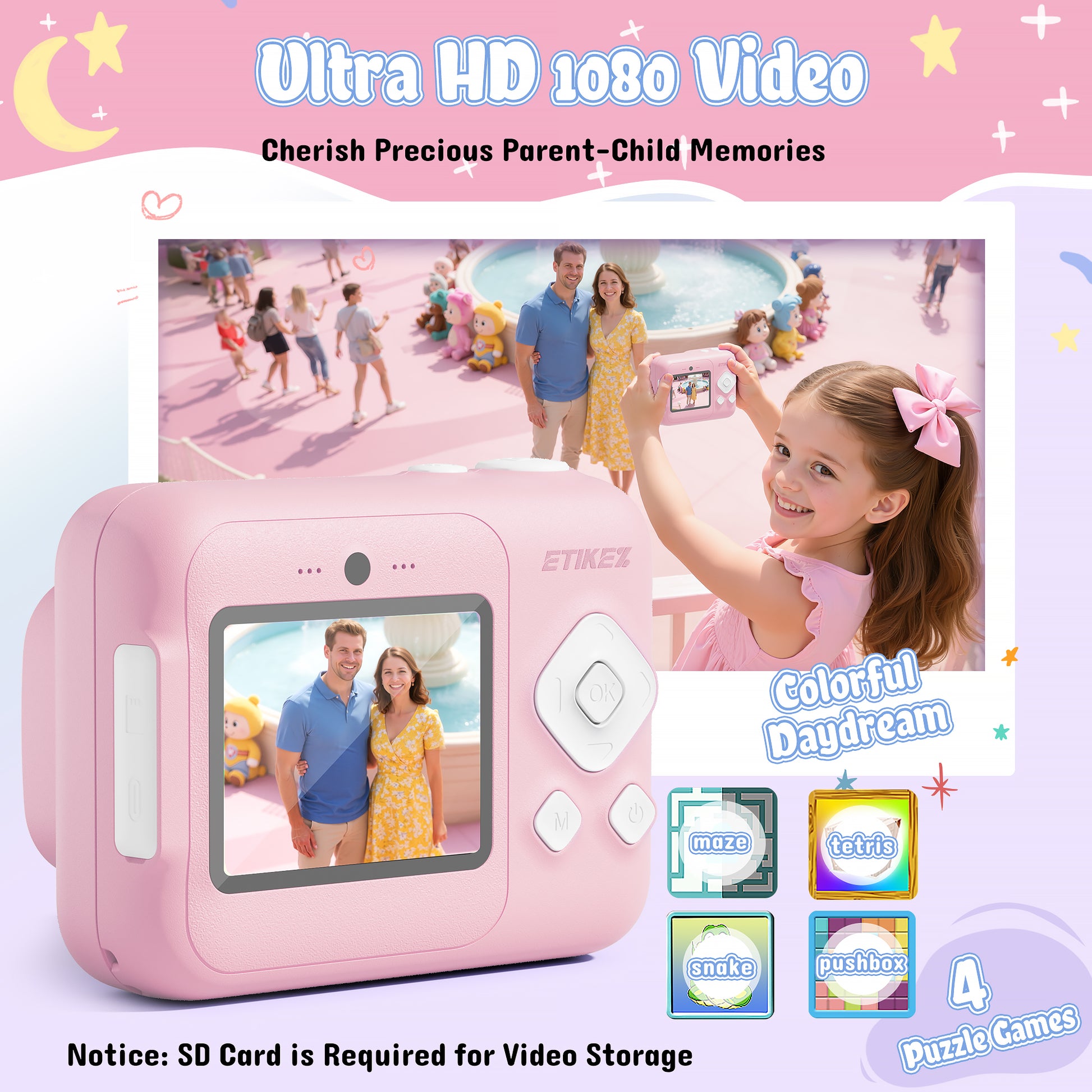 Instant Print Camera for Kids, HD Digital Camera, Christmas Birthday Gifts for 4 5 6 7 8 9 10 Year Old Girls Boys, Portable Toy Camera with 32GB SD Card & 3 Rolls Printing Paper,Pink