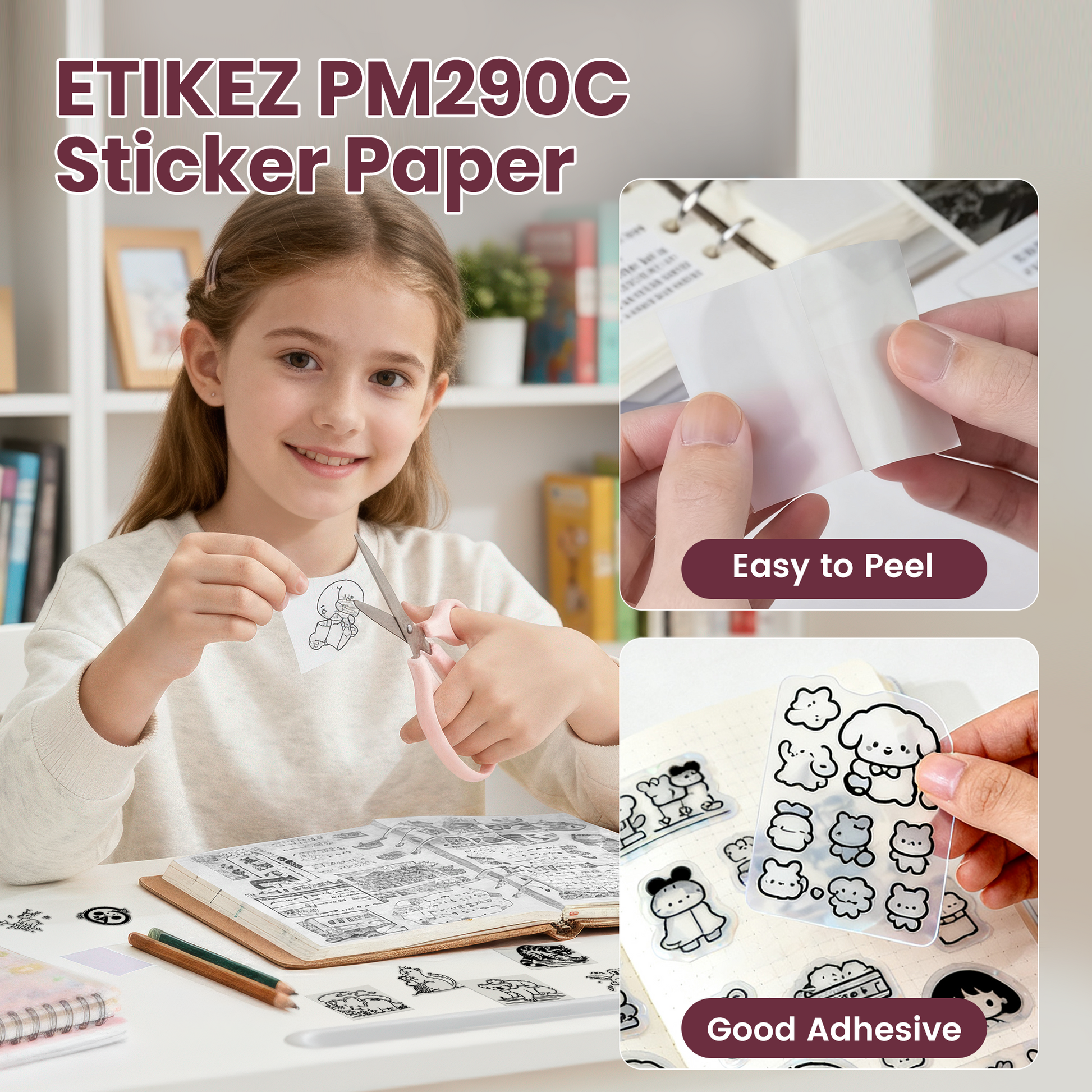 ETIKEZ Genuine Self-Adhesive Thermal Printer Stickers, Compatible with PM290C Mini Sticker Printer, Black on White, 54mmx3.5m Sticker Paper, 3 Rolls, Transparent