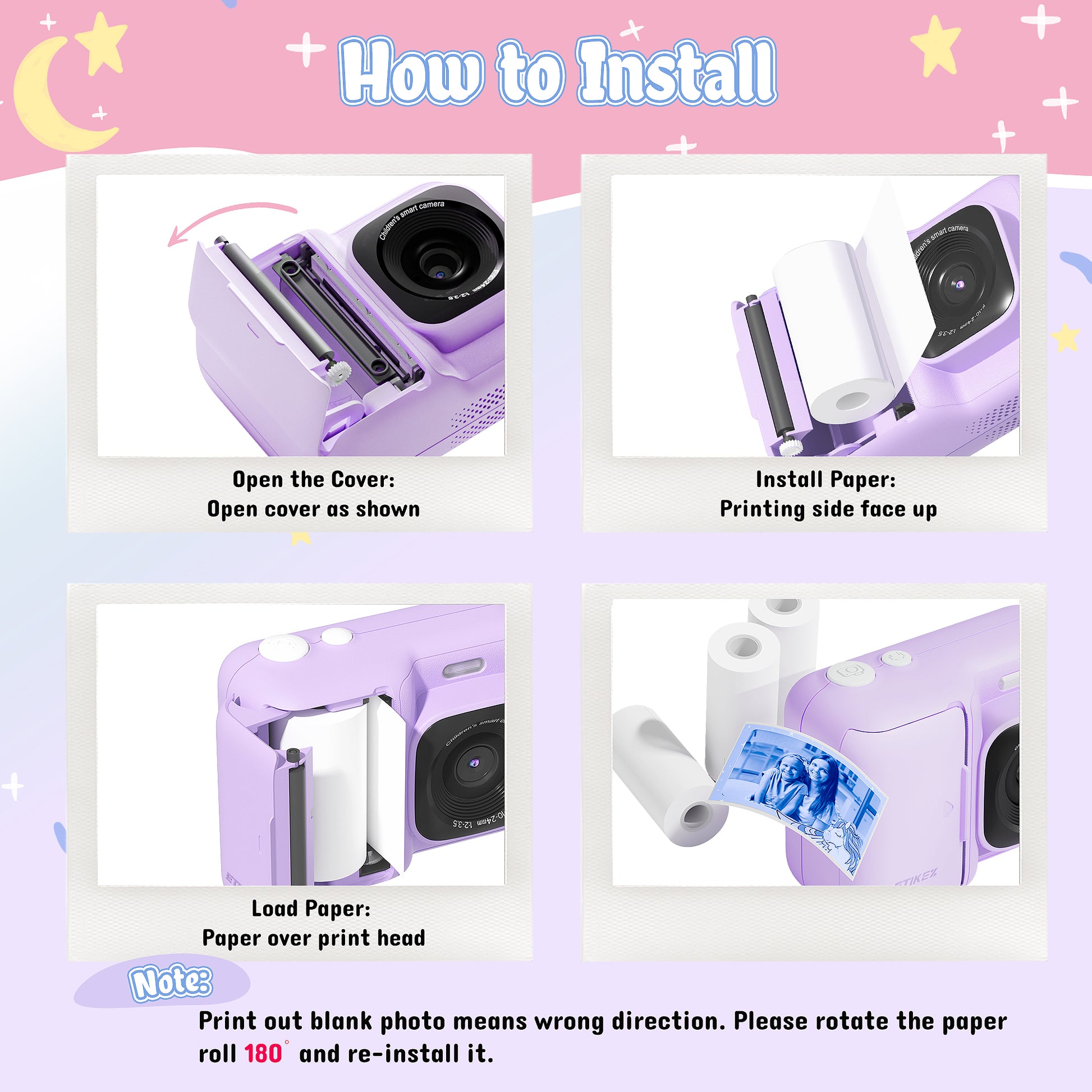 Kids Instant Print Camera Paper, Thermal Printing Refill Set for Toddler Camera, Compatible with ETIKEZ Funshot 20, Camera Thermal Printing Paper, 5.7cmx5m Per Roll, 3 Rolls, Blue/Orange/Red