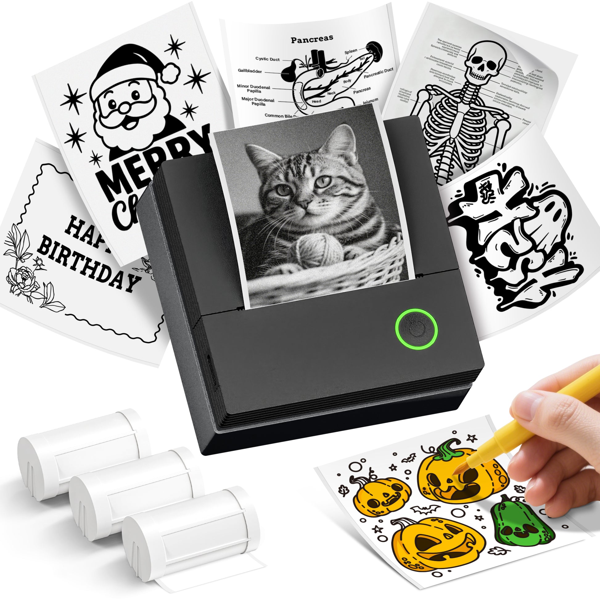 ETIKEZ PM290C Portable Mini Sticker Printer Print Pods Machine, Wireless Bluetooth Sticker Maker with 3 Rolls Paper,Black