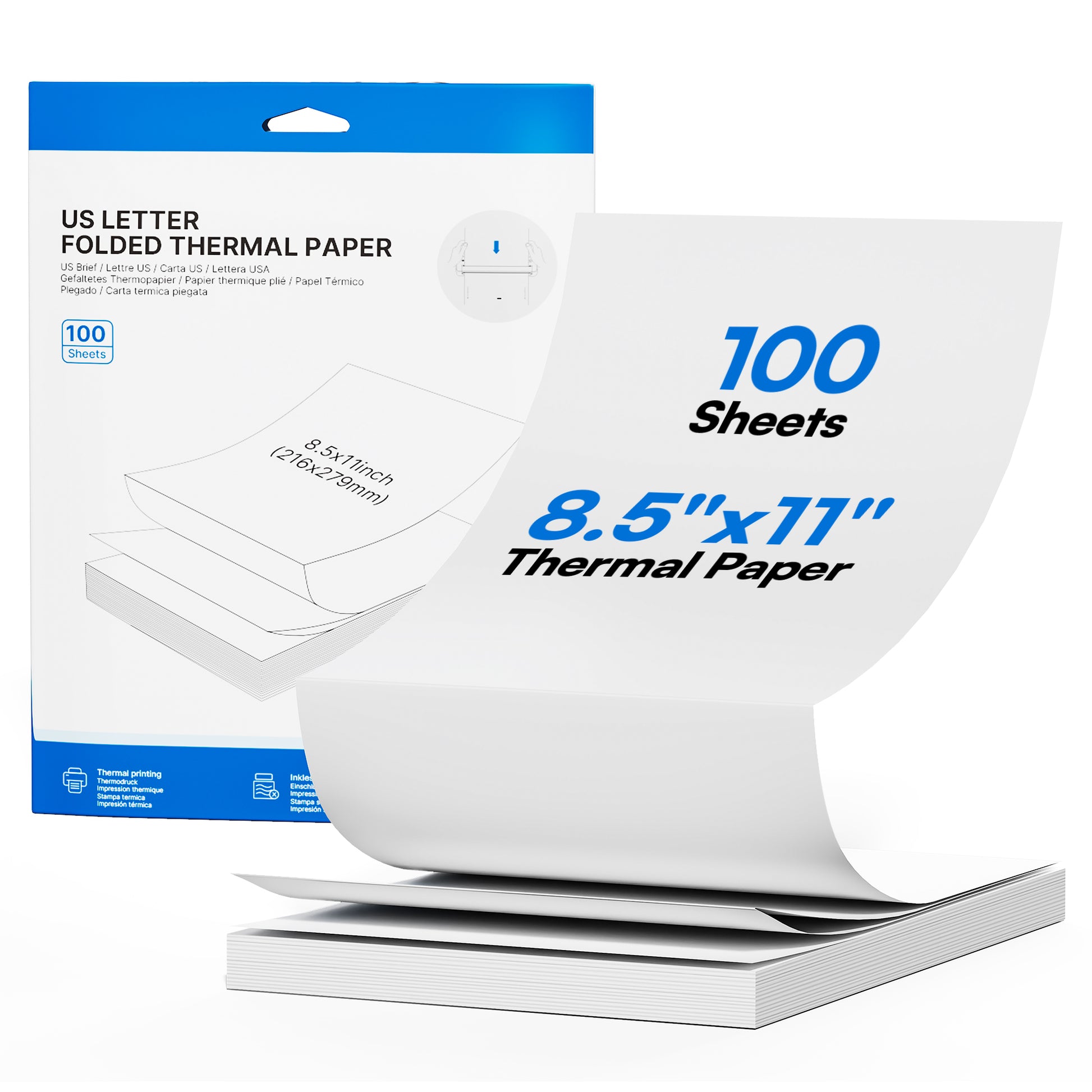 D90E Thermal Printer Paper 8.5 x 11 Inch, Continuous Folding Thermal Paper, US Letter Size printing paper Compatible with D90E Portable Printer, 100 Sheets