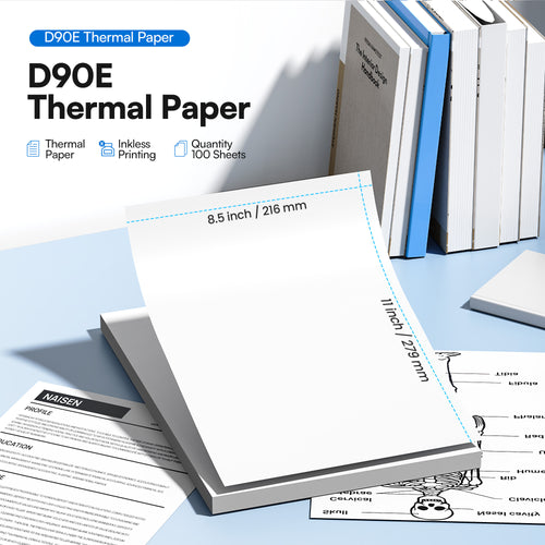 D90E Thermal Printer Paper 8.5 x 11 Inch US Letter Size, Advanced Thermal printing Paper Compatible with D90E Portable Printer, 100 Sheets