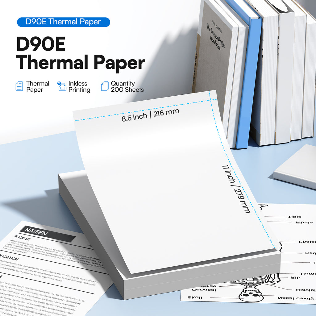 Click to see full view D90E Thermal Printer Paper 8.5 x 11 Inch US Letter Size, Advanced Thermal printing Paper Compatible with D90E Portable Printer, 200 Sheets