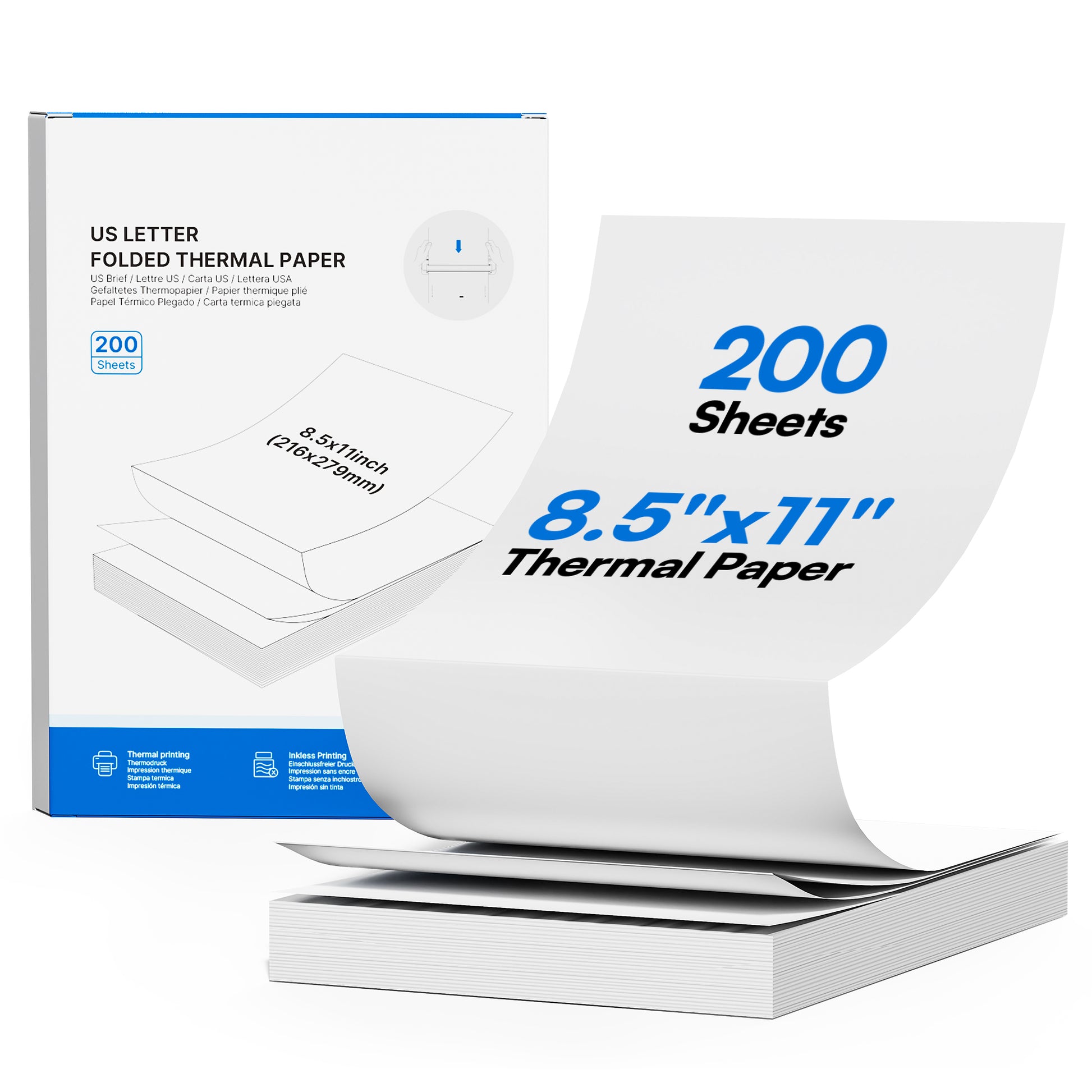D90E Thermal Printer Paper 8.5 x 11 Inch, Continuous Folding Thermal Paper, US Letter Size printing paper Compatible with D90E Portable Printer, 200 Sheets