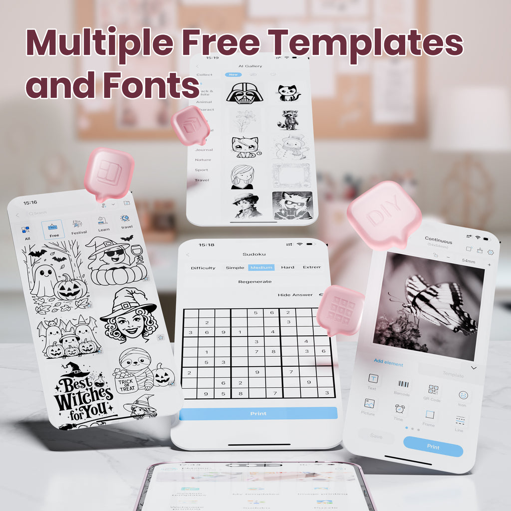 ETIKEZ PM290C Portable Mini Sticker Printer Print Pods Machine, Wireless Bluetooth Sticker Maker with 3 Rolls Paper,Black