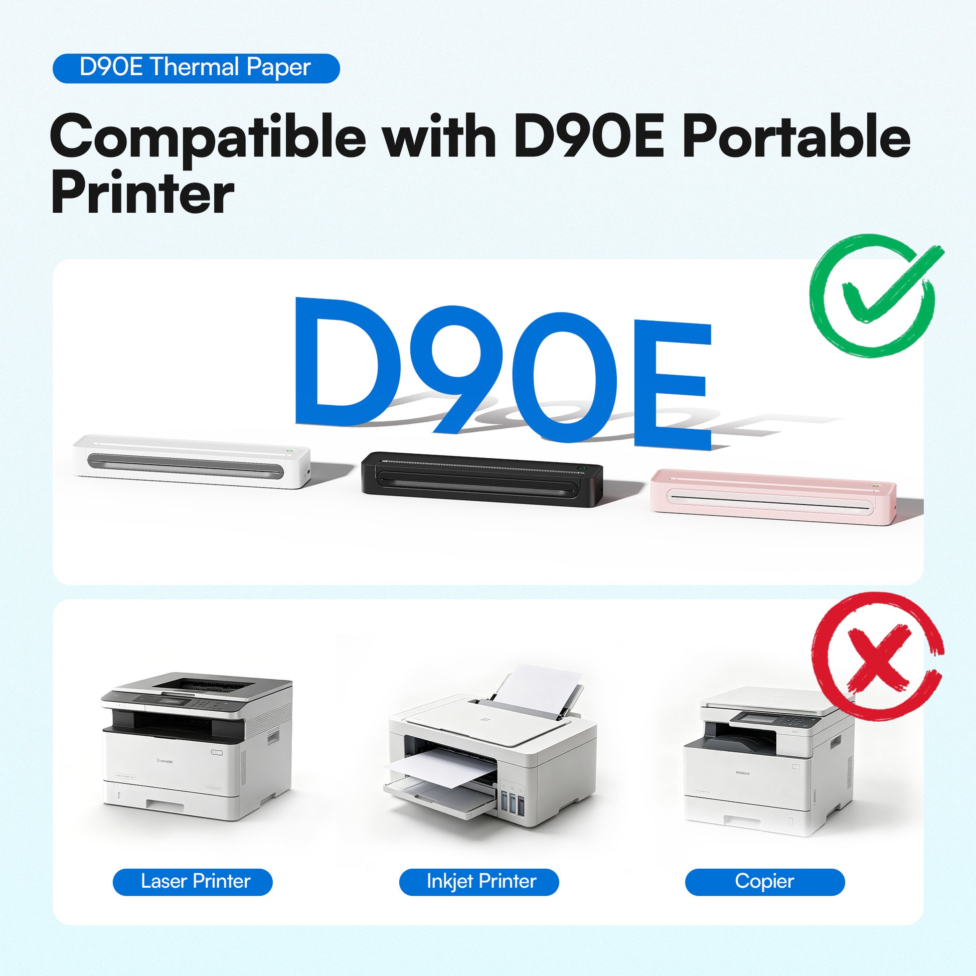 Click to see full view D90E Thermal Printer Paper 8.5 x 11 Inch US Letter Size, Advanced Thermal printing Paper Compatible with D90E Portable Printer, 200 Sheets