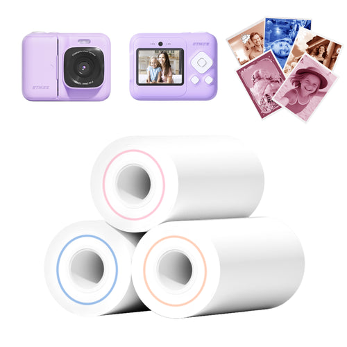 Kids Instant Print Camera Paper, Thermal Printing Refill Set for Toddler Camera, Compatible with ETIKEZ Funshot 20, Camera Thermal Printing Paper, 5.7cmx5m Per Roll, 3 Rolls, Blue/Orange/Red