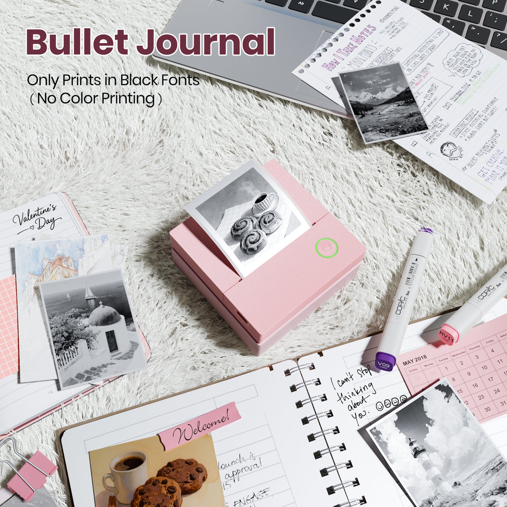 ETIKEZ PM290C Portable Mini Sticker Printer Print Pods Machine, Wireless Bluetooth Sticker Maker with 3 Rolls Paper,Pink