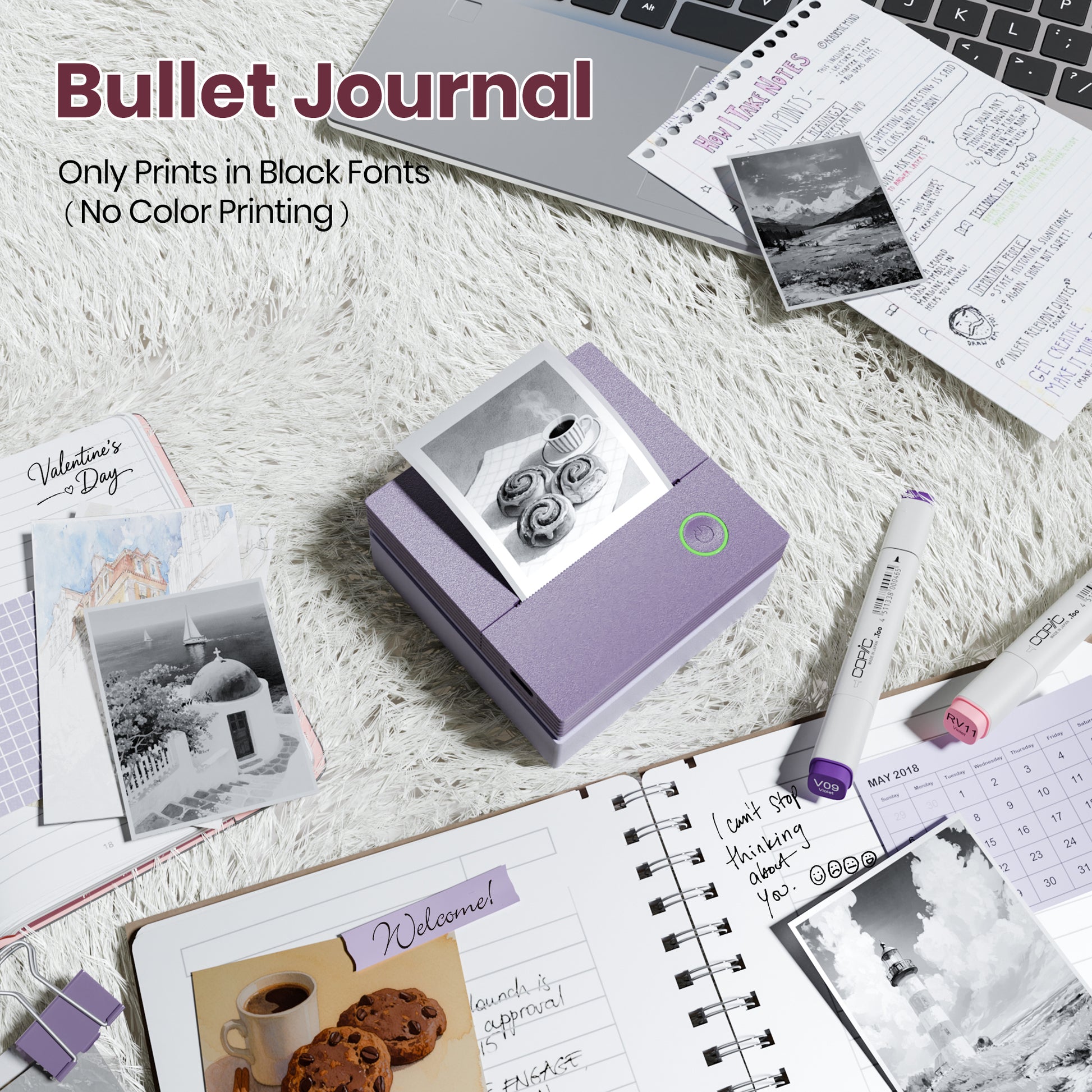 ETIKEZ PM290C Portable Mini Sticker Printer Print Pods Machine, Wireless Bluetooth Sticker Maker with 3 Rolls Paper,Purple