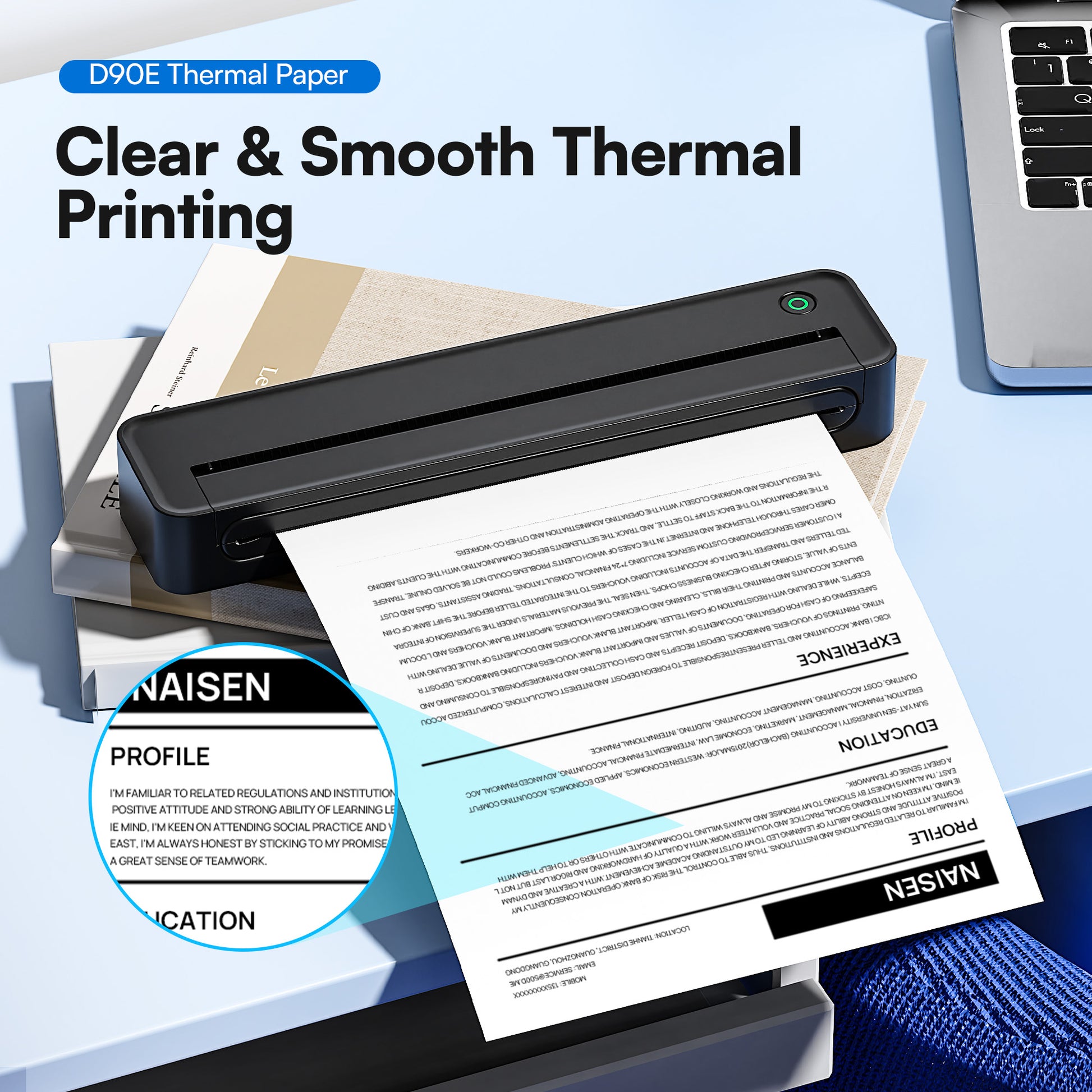 Click to see full view D90E Thermal Printer Paper 8.5 x 11 Inch US Letter Size, Advanced Thermal printing Paper Compatible with D90E Portable Printer, 200 Sheets