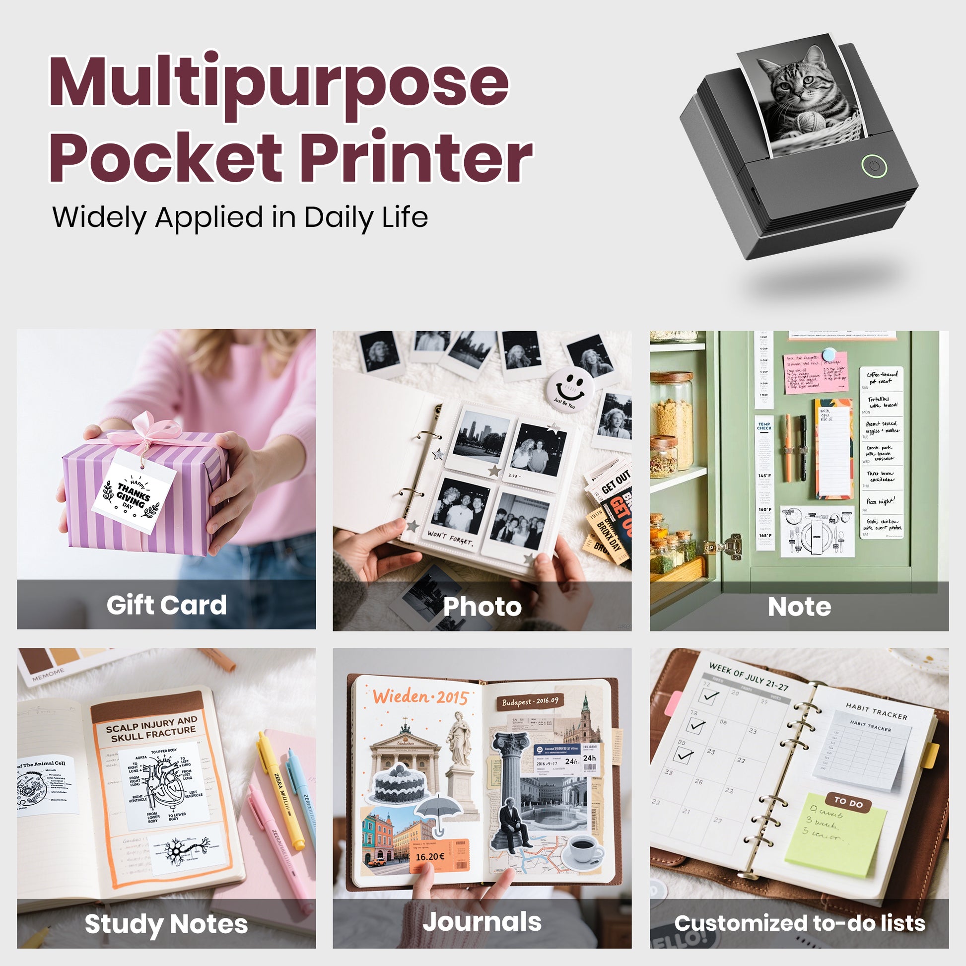 ETIKEZ PM290C Portable Mini Sticker Printer Print Pods Machine, Wireless Bluetooth Sticker Maker with 3 Rolls Paper,Black