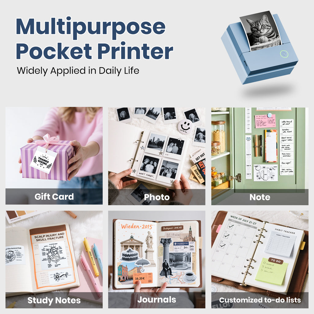 ETIKEZ PM290C Portable Mini Sticker Printer Print Pods Machine, Wireless Bluetooth Sticker Maker with 3 Rolls Paper,Blue