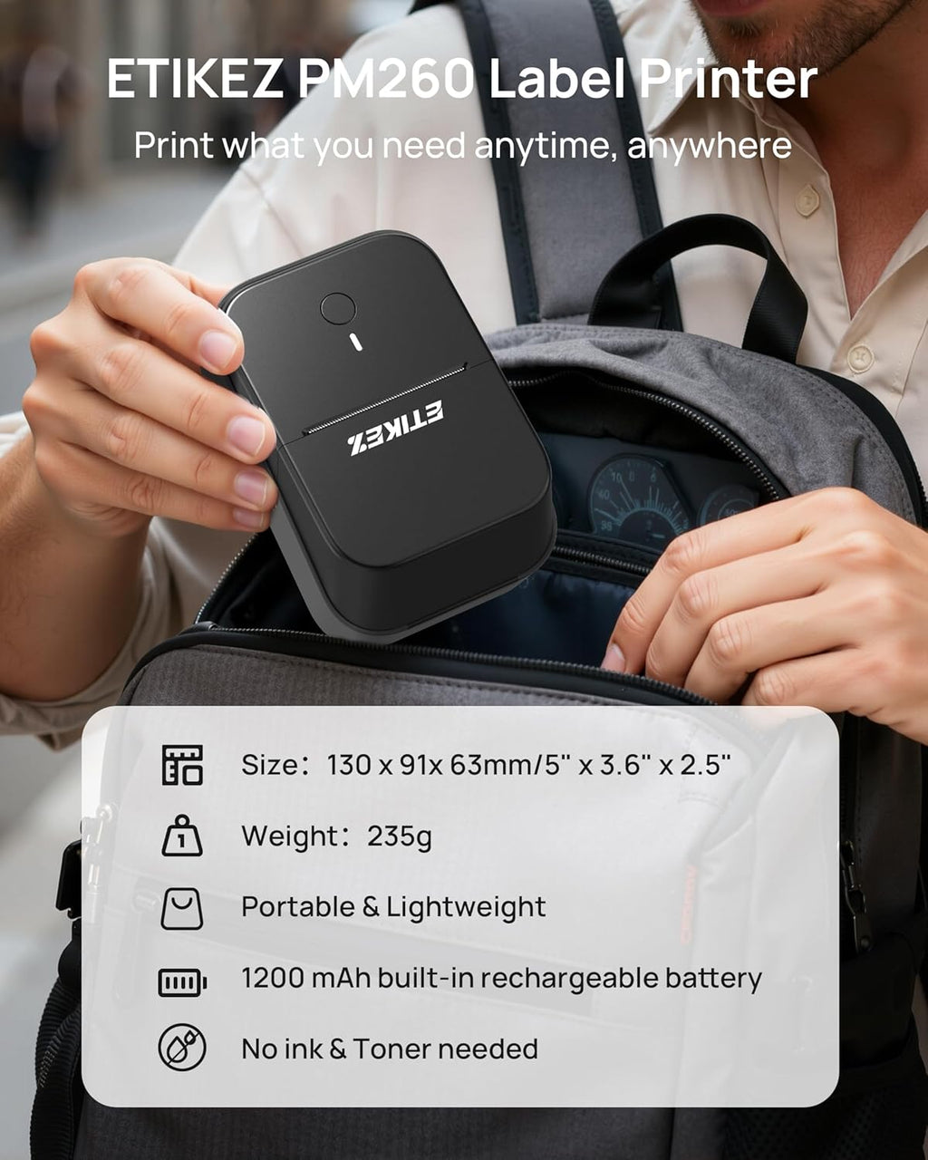 ETIKEZ PM260 Label Maker Machine with Tape,2 Inch Label Maker Bluetooth Label Printer, Black