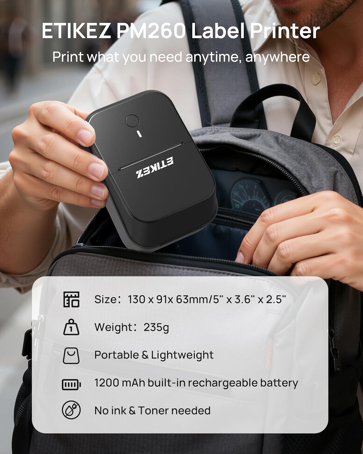 ETIKEZ PM260 Label Maker Machine with Tape,2 Inch Label Maker Bluetooth Label Printer, Black